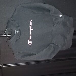 Girls Champion Logo black hoodie, sweatshirt with pink writing size 7/8 Lil Girl